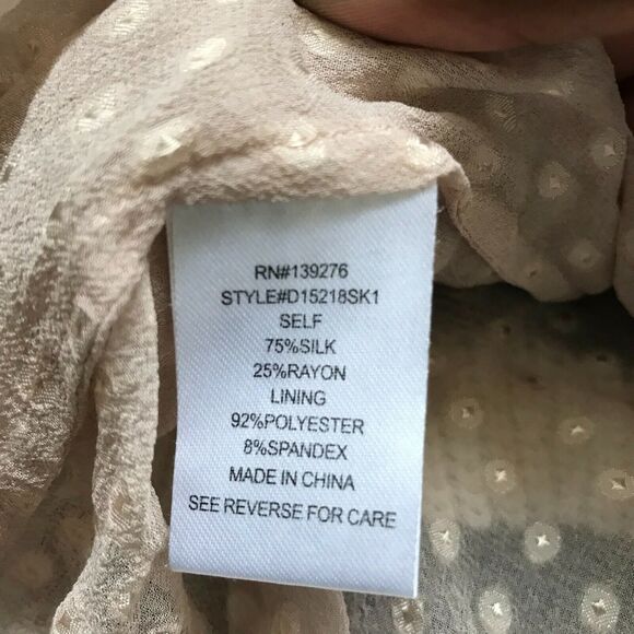 Daniel‎ Rainn Shirt Womens S Beige Silk Chiffon Textured Polka Dot Button Up Top - Picture 10 of 12